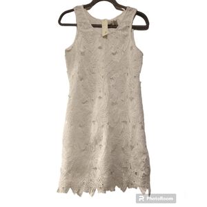 Japna, NWT, White Dress, Lace, Floral, Scalloped Botton, Lined, Women's Sz L, L-